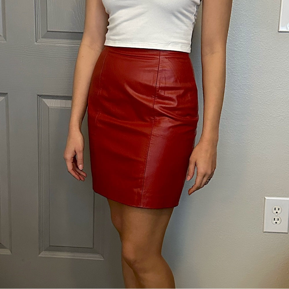 Vintage red leather skirt